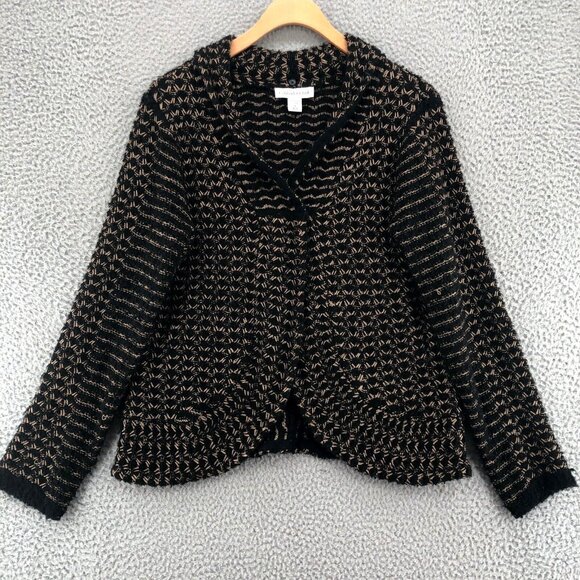 Coldwater Creek Sweater Womens Medium Brown Wool Blend Shawl One Snap Cardigan - Picture 1 of 10